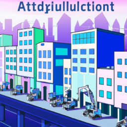 description: a graphic of a futuristic city with robotic arms and ai technology operating buildings and vehicles. the image portrays the potential growth and impact of ai technology in various industries. the image does not include any company names or logos.