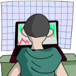 Description: An anonymous illustration of a person looking at a graph of the stock market on their laptop