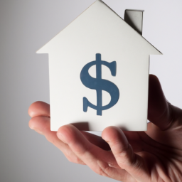 a person holding a small house in their hand, with a dollar sign above it.
