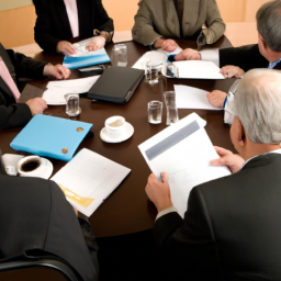 description: an anonymous image depicting a group of business professionals in a meeting, discussing investment strategies.