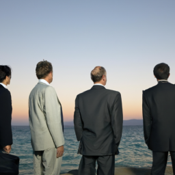 A group of executives from Natixis Investment Managers Solutions standing together and looking out into the horizon.