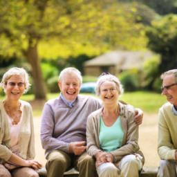 the image shows a group of elderly people sitting in a park, smiling and enjoying each other's company. they appear to be relaxed and happy, indicating that they may be financially secure and enjoying the benefits of their retirement planning.