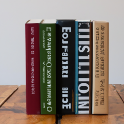a stack of books on a wooden table with titles including 'the intelligent investor', 'the bogleheads' guide to investing', and 'one up on wall street'.