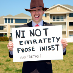 An image of a real estate investor holding a sign that says "Investing in Real Estate with No Money"