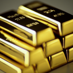 description: a photograph of a stack of gold bars, symbolizing the tangible nature of physical assets. no actual names or trademarks are mentioned.