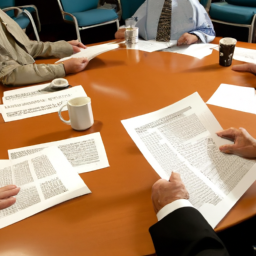 description: an anonymous image featuring a group of business professionals engaged in a meeting, discussing strategic acquisitions and growth opportunities.