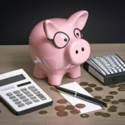 an image of a piggy bank with cash spilling out, representing the idea of investing and saving money. the piggy bank is on a table with a calculator and pen, suggesting financial planning and management.