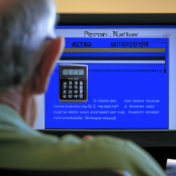description: an anonymous person looking at a computer screen with a retirement calculator open.