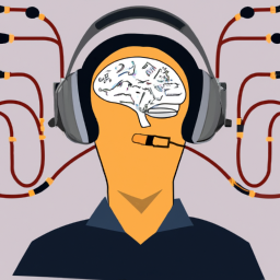 description: an image of a person wearing a headset with wires leading to a computer, representing the concept of brain-computer interface technology.