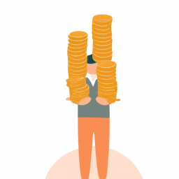 Description: An illustration of a person holding a stack of coins representing the power of compound interest and the potential to grow savings over time.