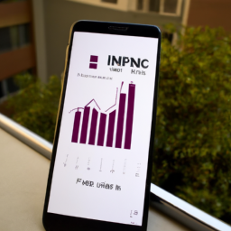 description: an image of a mobile phone displaying the m1 finance app, with a graph showing investment performance in the background.