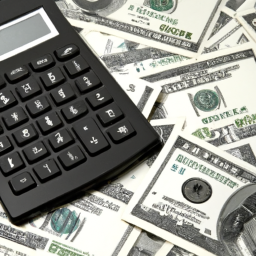 description: an image of a calculator with dollar bills scattered around it, symbolizing the impact of capital gains tax on investment earnings.