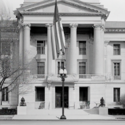 description: an image of a government building with the american flag flying outside. the building could be a courthouse or a state capitol, but the location is not specified. the image is anonymous and does not feature any recognizable individuals or landmarks.