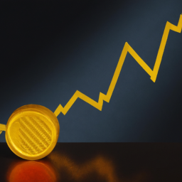 description: an image of a gold coin and a graph showing the rise in gold prices. the background is a dark color to represent the uncertainty of the economy. the image is anonymous to avoid any promotion of a specific gold company.