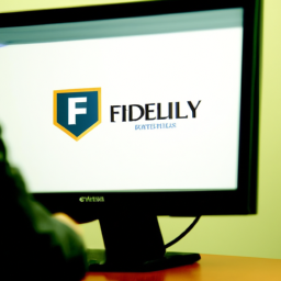 description: a person sitting at a desk looking at a computer screen with the fidelity logo visible on the screen.