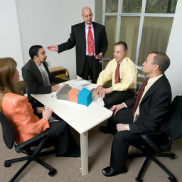 an image featuring a diverse group of people discussing real estate investment strategies in a modern office setting.