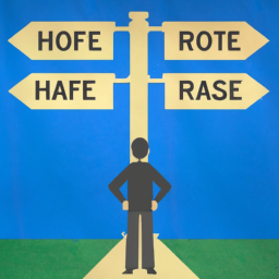 a person standing at a crossroads, trying to decide which path to take. one path is labeled "high rate" and the other is labeled "investment rate."