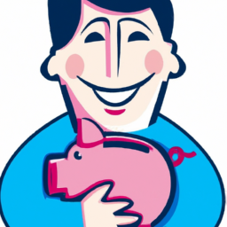 description: a person holding a piggy bank with a smile on their face, symbolizing growing savings through compound interest.