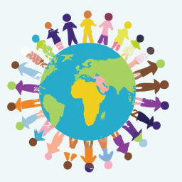 description: an image of a globe, with people of different races and nationalities standing around it and holding hands, symbolizing the global reach and collaborative nature of impact investing.