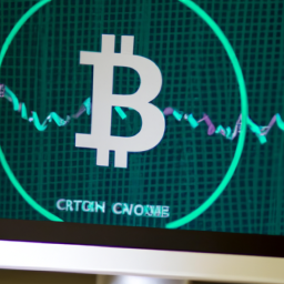 A close up of a computer monitor with a graph of a cryptocurrency's value over time.