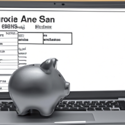 Description: A savings account with a high interest rate and a low fee, sitting on a laptop computer.